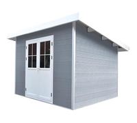 Woodlife Garden Abri de Jardin Composite 28mm Gris Clair 4,41m² | Toit Plat Monopente, Double Porte Vitrée, Résistance Neige 100kg/m², Garantie 20 Ans, Dimensions 237x235cm