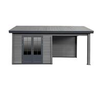 Woodlife Garden Abri de Jardin Composite Gris Anthracite 9m² | + Terrasse 9m² Attenante, Double Vitrage 4-6-4mm, Garantie 20 Ans, Parois 28mm Épaisseur, Résistance Neige 100kg/m²