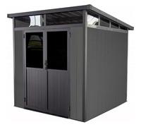 Woodlife Garden Abri de Jardin Composite Winston Anthracite 4,51m² | Parois 19,2mm Co-extrudées, Toit Monopente Waterproof, Double Porte Semi-Vitrée, Garantie 20 Ans, Gouttières Incluses