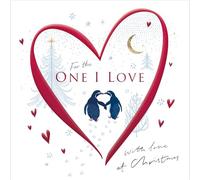 Woodmansterne Carte de Noël « One I Love » - Motif pingouins et cœur romantique - Finition en aluminium gaufré - Carte de vœux de Noël festive pour quelqu'un de spécial