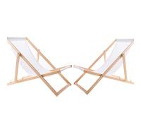 WOODOK Chaise longue pliable - Chaise longue de jardin pliable - Charge maximale : 120 kg - En bois de hêtre - Sans accoudoirs - 2 x blanches