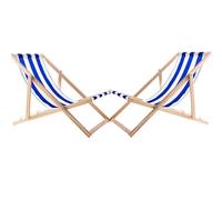 WOODOK Chaise longue pliable - Chaise longue de jardin pliable - Charge maximale : 120 kg - En bois de hêtre - Sans accoudoirs - 2 x blanc/bleu