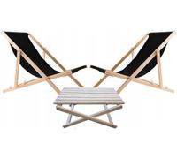 WOODOK - Ensemble de 2 chaises Longues Pliantes en Bois avec Table - Transats de Jardin Robustes et Portables - Mobilier de Jardin Multifonctionnel, idéal pour terrasse, Balcon et Plage