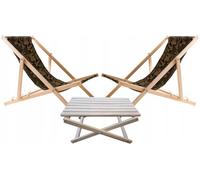 WOODOK - Ensemble de 2 chaises Longues Pliantes en Bois avec Table - Transats de Jardin Robustes et Portables - Mobilier de Jardin Multifonctionnel, idéal pour terrasse, Balcon et Plage