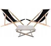 WOODOK - Ensemble de 2 chaises Longues Pliantes en Bois avec Table - Transats de Jardin Robustes et Portables - Mobilier de Jardin Multifonctionnel, idéal pour terrasse, Balcon et Plage