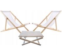 WOODOK - Ensemble de 2 chaises Longues Pliantes en Bois avec Table - Transats de Jardin Robustes et Portables - Mobilier de Jardin Multifonctionnel, idéal pour terrasse, Balcon et Plage