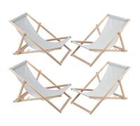 WOODOK Lot de 4 chaises longues pliantes en bois de hêtre pour jardin, plage, balcon et terrasse, dossier réglable, tissu résistant aux intempéries, charge jusqu'à 120 kg (gris clair)