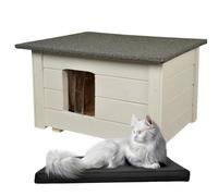 WOODOK Maison pour Chat extérieur isolée - 54x39x34 cm (Cendres + Matelas, 59P x 49l x 34H centimètres)