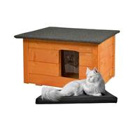 WOODOK Maison pour Chat extérieur isolée - 54x39x34 cm (Teck + Matelas, 54 x 39 x 34 cm)