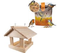 WOODOK Mangeoire à oiseaux résistante aux intempéries, en bois robuste, mangeoire pour oiseaux, à suspendre, design rustique pour balcon, écologique et durable, 25 x 25 x 30 cm, bois naturel +