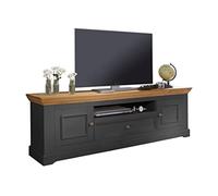 Woodroom Oslo Meuble TV, Table de télévision, Bas, Bois de pin, Gris, für Fernseher BIS zu 70 Zoll