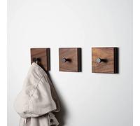 WOODS Lot de 3 crochets carrés en bois - Fabriqué à la main en Bavière - Individuellement ou comme porte-manteau - Porte-serviettes - En noyer, crochets noirs)