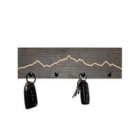 WOODS Plaque à clés en bois recyclé avec contour de montagne | Cadeau pour les amateurs de montagne | Plusieurs versions au choix | Armoire à clés Décoration murale Montagne décorative | Contour 30 cm