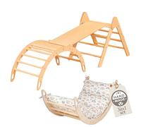 WoodsCraft 3en1: Arche d'Escalade, Triangle d'Escalade & Toboggan Interieur Enfant & Bebe | Arche Montessori avec Coussin Hypoallergénique & 2en1: Rampe/Toboggan | Escalade Enfant Interieur