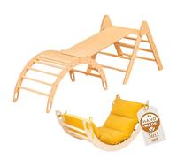 WoodsCraft 3en1: Arche d'escalade, Triangle d'escalade & Toboggan Interieur Enfant & Bebe | Arche Montessori avec Coussin Hypoallergénique & 2en1: Rampe/Toboggan | Escalade Enfant Interieur