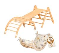 WoodsCraft 3en1: Arche d'Escalade, Triangle d'Escalade & Toboggan Interieur Enfant & Bebe | Arche Montessori avec Coussin Hypoallergénique & 2en1: Rampe/Toboggan | Escalade Enfant Interieur