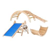 WoodsCraft 4en1: Arche d'Escalade, Triangle d'Escalade & 2x Toboggan Interieur pour Enfant & Bebe: Toboggan à Rouleaux & 2en1: Rampe/Toboggan | Arche Montessori avec Coussin Hypoallergénique