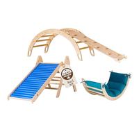 WoodsCraft 4en1: Arche d'Escalade, Triangle d'Escalade & 2x Toboggan Interieur pour Enfant & Bebe: Toboggan à Rouleaux & 2en1: Rampe/Toboggan | Arche Montessori avec Coussin Hypoallergénique