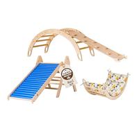 WoodsCraft 4en1: Arche d'escalade, Triangle d'escalade & 2X Toboggan Interieur pour Enfant & Bebe: Toboggan à Rouleaux & 2en1: Rampe/Toboggan | Arche Montessori avec Coussin Hypoallergénique