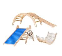 WoodsCraft 4en1: Arche d'Escalade, Triangle d'Escalade & 2x Toboggan Interieur pour Enfant & Bebe: Toboggan à Rouleaux & 2en1: Rampe/Toboggan | Arche Montessori avec Coussin Hypoallergénique