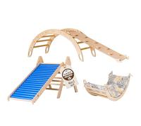 WoodsCraft 4en1: Arche d'Escalade, Triangle d'Escalade & 2x Toboggan Interieur pour Enfant & Bebe: Toboggan à Rouleaux & 2en1: Rampe/Toboggan | Arche Montessori avec Coussin Hypoallergénique