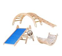 WoodsCraft 4en1: Arche d'Escalade, Triangle d'Escalade & 2x Toboggan Interieur pour Enfant & Bebe: Toboggan à Rouleaux & 2en1: Rampe/Toboggan | Arche Montessori avec Coussin Hypoallergénique