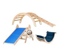 WoodsCraft 4en1: Arche d'Escalade, Triangle d'Escalade & 2x Toboggan Interieur pour Enfant & Bebe: Toboggan à Rouleaux & 2en1: Rampe/Toboggan | Arche Montessori avec Coussin Hypoallergénique
