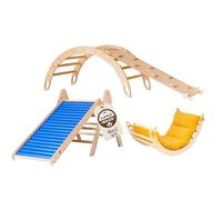 WoodsCraft 4en1: Arche d'Escalade, Triangle d'Escalade & 2x Toboggan Interieur pour Enfant & Bebe: Toboggan à Rouleaux & 2en1: Rampe/Toboggan | Arche Montessori avec Coussin Hypoallergénique