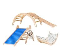 WoodsCraft 4en1: Arche d'Escalade, Triangle d'Escalade & 2x Toboggan Interieur pour Enfant & Bebe: Toboggan à Rouleaux & 2en1: Rampe/Toboggan | Arche Montessori avec Coussin Hypoallergénique