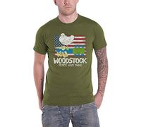 Woodstock T Shirt Flag Logo Nouveau Officiel Homme Military Vert Size L