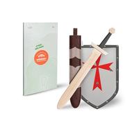 WOODSY ® Bouclier et épée avec fourreau - 57 cm de long - Fabriqué à la main en hêtre - Costume de chevalier - Épée de chevalier - Jouet d'épée - Carnaval - Excalibu