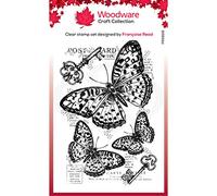 Woodware Tampon Encreur Singles Three Butterflies - Tampon en Photopolymère Transparent, Socle en Acrylique - Accessoire pour Carterie, Scrapbooking, Journal, Loisirs