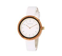 woodwear Montre en bois pour femme - Ultra légère et élégante - Boîtier en bois durable avec bracelet en cuir véritable - Modèle White Dawn, Blue Haze, Desert Bloom (beige, blanc)