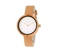 woodwear Montre en bois pour femme - Ultra légère et élégante - Boîtier en bois durable avec bracelet en cuir véritable - Modèle White Dawn, Blue Haze, Desert Bloom (beige, marron)