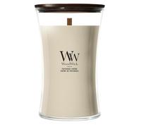 WoodWick Bougie parfumée Opulent Wood Patchouli Crème – mèche crépitante, jusqu'à 130 h Beige