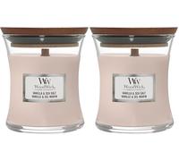 WoodWick Bougie parfumée avec mèche crépitante | Bougie Mini sablier à la Vanille & Sel Marin | Jusqu'à 20 Heures d'autonomie | Cadeaux Parfaits pour Les Femmes (Lot de 2)