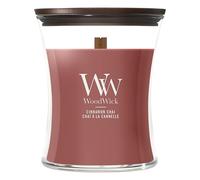 WoodWick bougie parfumée moyenne avec mèche en bois crépitante | Chaï à la cannelle| Jusqu'à6pk0 heures de combustion
