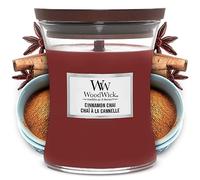WoodWick bougie parfumée moyenne avec mèche en bois crépitante | Chaï à la cannelle| Jusqu'à6pk0 heures de combustion