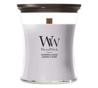 WoodWick bougie parfumée moyenne avec mèche en bois crépitante | Lavande et Cèdre | Jusqu'à6pk0 heures de combustion