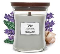 WoodWick bougie parfumée moyenne avec mèche en bois crépitante | Lavande et Cèdre | Jusqu'à6pk0 heures de combustion