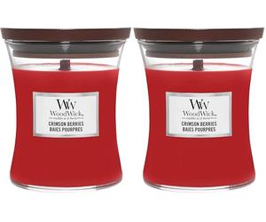 WoodWick jarre parfumée moyenne avec mèche en bois crépitante | Baies pourpres | Jusqu'à 20 heures de combustion (Lot de 2)