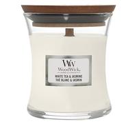WoodWick jarre parfumée moyenne avec mèche en bois crépitante | Thé blanc & jasmin | Jusqu'à 20 heures de combustion