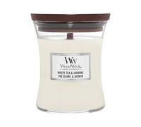 WoodWick jarre parfumée moyenne avec mèche en bois crépitante | Thé Blanc & Jasmin | Jusqu'à 60 heures de combustion