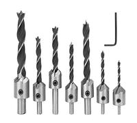 Woodworking Countersunk Drill Bit Chamfer Tool Hex Key 7pcs Set Quick Chip Removal Adjustable Length for Drilling Pilot Holes DIY
