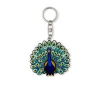 Woody Pals Porte-clés en bois oiseaux, motifs oiseaux et oiseaux exotiques, porte-clés avec finition artisanale pour clés, sac à dos, sac ou cadeau original, Paon, Estándar