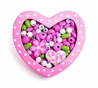 WOODY Perles à enfiler - Petit coeur rose