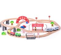 WOODY Voie ferrée avec moteur électrique et viaduc, 60 pièces