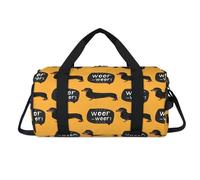 Woof Sac de sport en forme de teckel avec compartiment à chaussures Motif chien mignon pour la nuit Sac de voyage Gym Bagages Organisateur de bagages pour femmes, hommes, enfants, filles, garçons