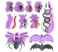 Woohome 10 PCS Moules à Gâteau en Silicone Moules à Fondant en Insecte, Moules en Silicone en Araignées Serpent Fourmis pour Les Projets D'artisanat, Décoration de Gâteau