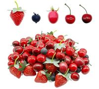Woohome 100 PCS Faux Fruits, Cerise Artificielle, Artificiel Fraise Décor, Myrtilles Artificielles pour La décoration de Fête Accueil Cuisine Photographie Prop